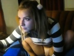 Solo pigtailed girl gets naughty on livecam