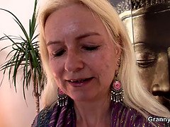 Skinny granny takes it from behind