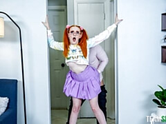 ベッドルーム, デカチン, バック, 自然山雀, ピグテール, 赤毛, ティーン, オッパイの