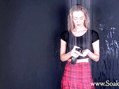Hottest Wetlook Ever - Emma in black shirt & Plaid skirt