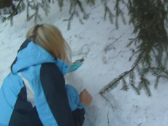 Crazy couple is having genital interaction on the snow