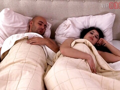 Bald man makes love to busty girlfriend in the morning