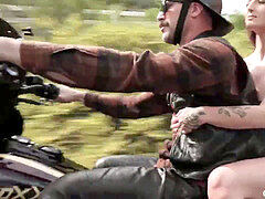 youthful black-haired Having gonzo Outdoor Sex With Her Biker