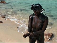 Strand, Blond, Fetisj, Latex, Alleen, Onderwater