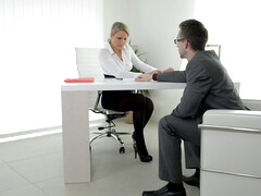 Blondine, Blasen, Europäisch, Hd, Büro, Muschi, Sekretärin, Strümpfe