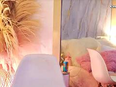 Chambre à dormir, Mignonne, Doigter, Public, Nénés, Jouets, Vibromasseur, Webcam