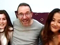 素人, アジア人, フェラチオ, 顔射, オマンコ, 現実, レトロ, 三人