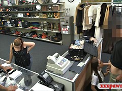 Stewardess pawns pussy and screwed in pawnshops toilet