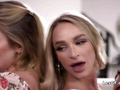 Scissoring foursome with big titties girlfriends