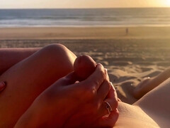 Public Handjob. Hand Job On A Nude Beach. We Were Caught Jerking Off At Sunset Near The Ocean