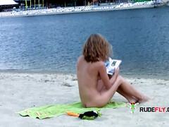 Enthousiasteling, Lieveling, Strand, Blond, Nudist, Openbaar, Mager, Tiener