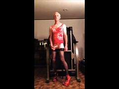 Sissy In His Wife's Red Lingerie