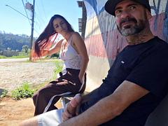 Brazilian Big Tits Babes Risky Bus Stop Stranger Masturbation