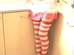 Britney Braces Amateur Solo - Skinny Teen Strips Lingerie and Plays with Banana Cream
