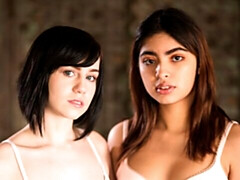 Slaapkamer, Pijpbeurt, Bruinharig, 1 man 2 vrouwen, Likken, Natuurlijke tieten, Tiener, Trio