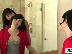 フェラチオ, 茶髪の, 女 人男 人, 熟年, 小柄, 義母, ティーン, 三人