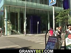 Big tits granny spreads legs for young dude