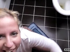 German Amateur Blonde Slut Sloppy Blowjob and Pissing Cum Facial POV