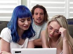18, ブロンド, フェラチオ, 女, 手コキする, オーガズム, ポルノスター, 三人