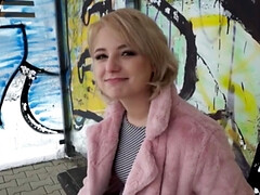 Adorable blonde with short hair is fucked by the public agent