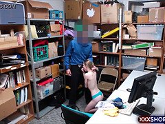 Tiny blonde shoplifter gets her tight pussy fucked