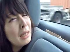 Shameful play in the car  outdoors threesome