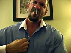 hot muscle hunk smoking cigar and jacking
