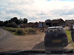 Amateur, Tetas grandes, Británico, Coche, Al aire libre, Policía