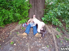 Layla Belle is sucking Sean Lawless' dick outdoors