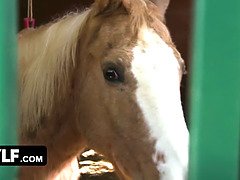 アメリカ人, デカパイ, ブロンド, 着衣女と全裸男, 口内発射, イく瞬間, アウトドア, 馬乗り