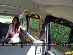 Fiery redhead damsel with big coconuts pleasuring old taxi driver