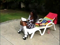 Lusty ebony knows learns how to deep throat cock then rough fucking