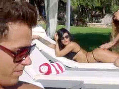 フェラチオ, 茶髪の, 顔射, 女 人男 人, 三人