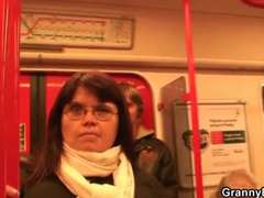 Man picks up busty mature woman in metro