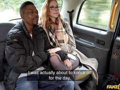 A taxi driver is watching an interracial couple have sex in his cab