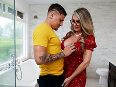 Americano, Cuarto de baño, Negro, Polla, Estilo perrito, Gafas, Hd, Coño