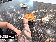 デカパイ, 茶髪の, 女 人男 人