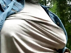 ぽちゃ, カップル, 淫乱熟女, 乳首, 娼婦, 公共, 垂れ乳, オッパイの