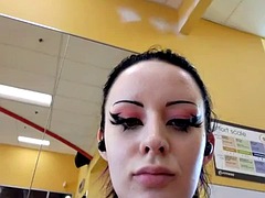 美女, デカパイ, オナニー, 公共, シャワー, 一人, おもちゃ, ウェブカメラ