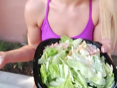 アナル, デカ尻, ブロンド, フェラチオ, 顔射, ハードコア, 怪物, 三人