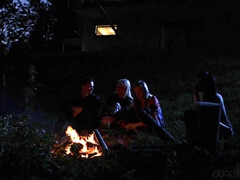 Dude picks up two babes at party and seduces them into orgy