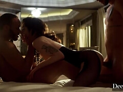 アナル, デカチン, 茶髪の, イマラチオ, 手コキする, Hd, タトゥー, 三人