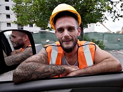 Elongated str8 jock fucks gay daddys ass in public van outdoors