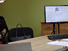 LOAN4K. Russian girl rides loan officers cock in her office