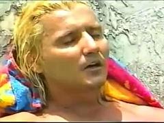 ビーチ, デカパイ, ブロンド, フェラチオ, イく瞬間, ハードコア, オッパイの, ヴィンテージ