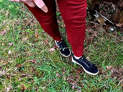 Battered vagina completely naked in the forest