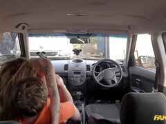 A spanish babe is fucked in the front seat during a driving lesson