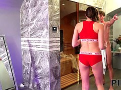 Sucer une bite, Éjaculation interne, Européenne, Hd, Hôtel, Chatte, Sauna, Nénés