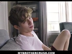 Young stepbrothers jerk off together and then fuck in POV