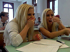 Naughty college girls getting pummeled in teenager threesome by smutty professor